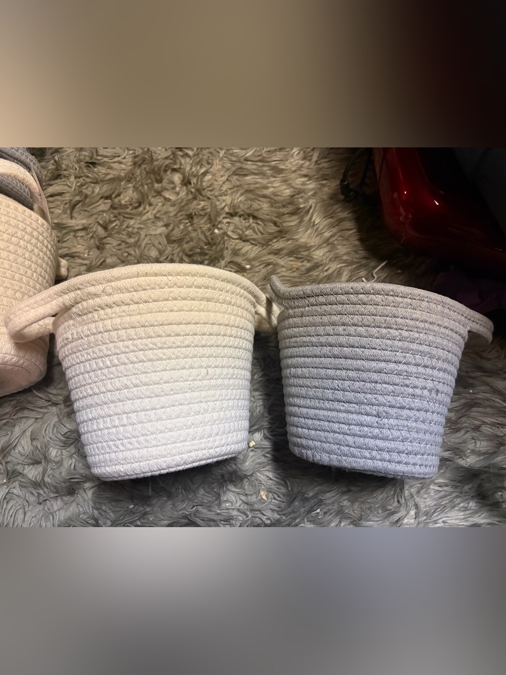 Woven Cotton Rope Storage Basket - Cream and Light Gray